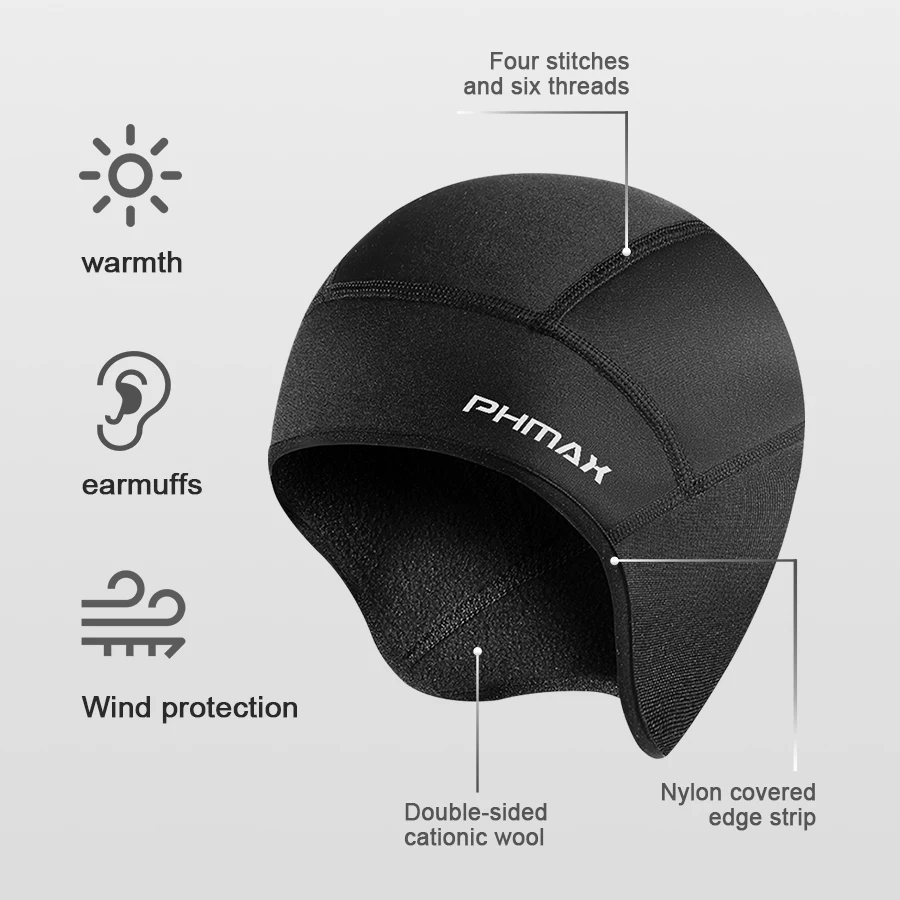 PHMAX الدراجات الحراري الصوف الرجال قبعات الشتاء تشغيل قبعة خوذات الدراجات النارية قبعة الحرارية الرياضة بالاكلافا المرأة قبعة