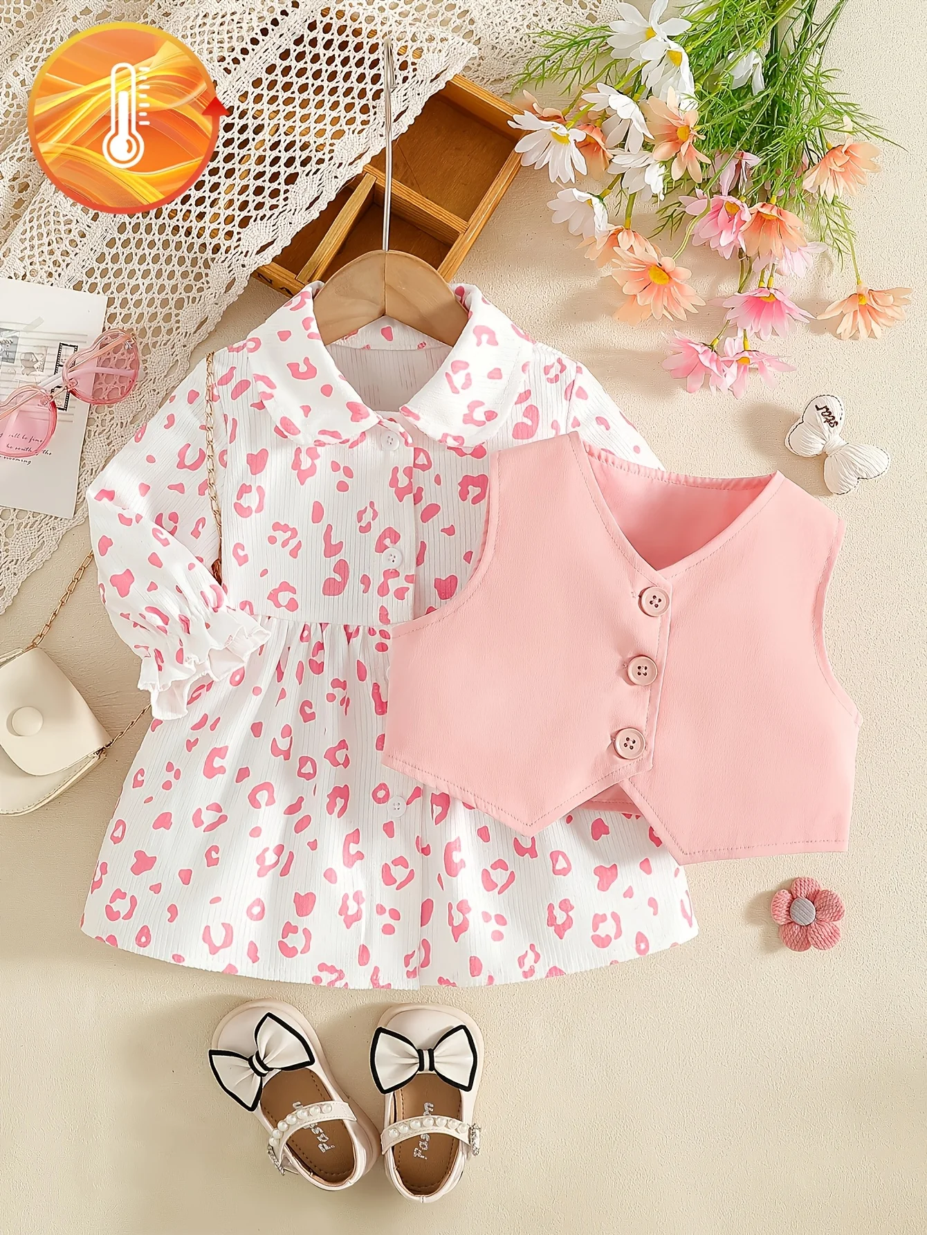 

Весенне-осенний жилет для маленьких девочек, комплект платья с лацканами и длинными рукавами, милый наряд, подарок на день Святого Валентина/день рождения