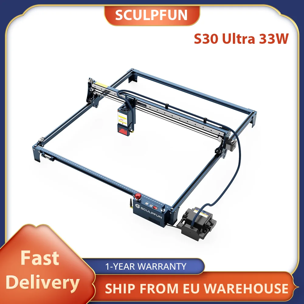 SCULPFUN S30 Ultra 33W Laser Engraver Cutter Automatic Air Assist, 0.08x0.10mm Laser Focus, Replaceable Lens，600*600mm Area