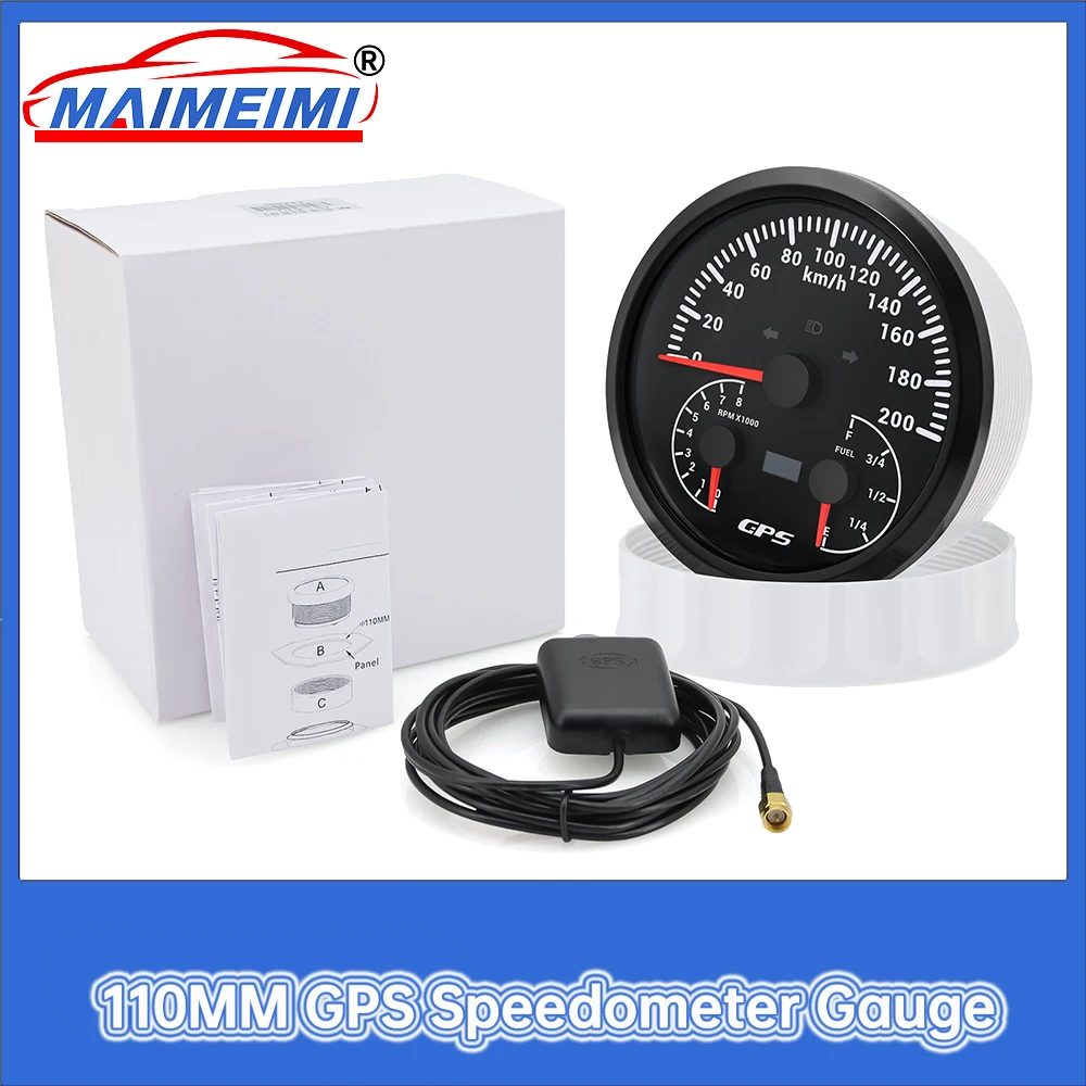 

110MM Car Gauge 0-200KHM Speedometer 0-8000rpm tachometer E-F fuel gauge 3 IN 1 Digital pointer Gauge 7-color backlight