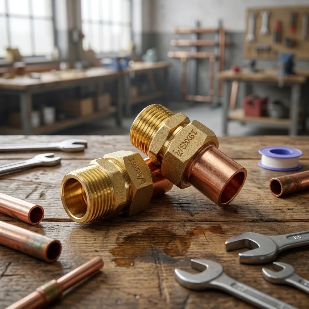 2Pcs 3/4 Inch Brass Pipe Fitting C X MIP Copper Union For Water Plumbing Connection Home Improvement Accessories