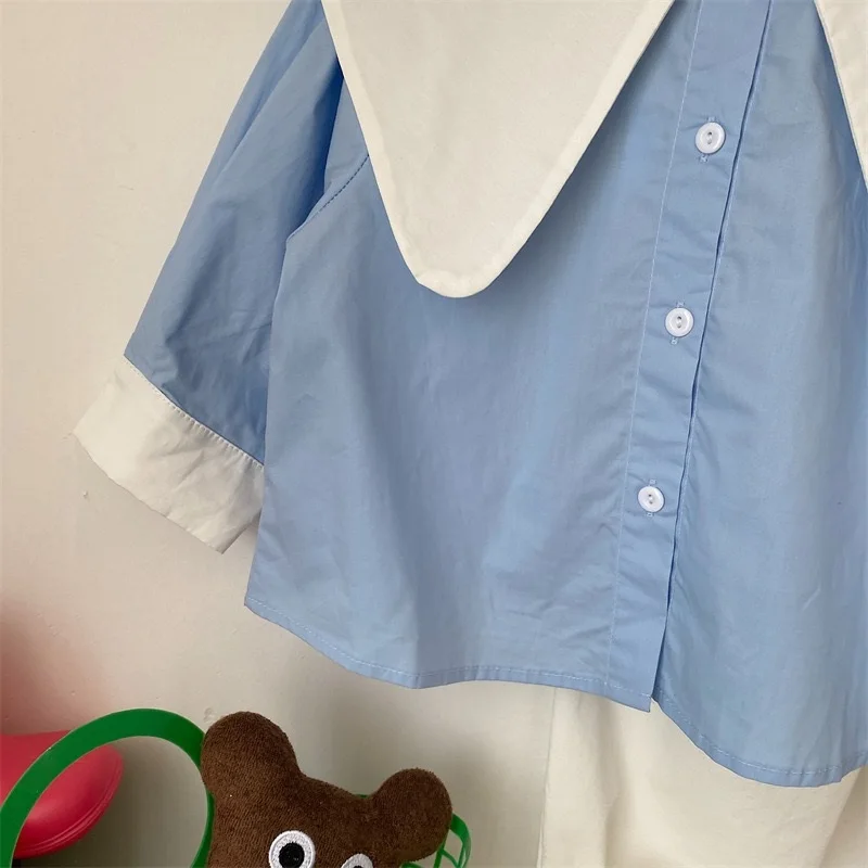 Fashion Baby Girl Cotton Shirt Pointed Collar Infant Toddler Child Blouses Outfit Long Sleeve Spring Autumn Baby Clothes 1-10Y