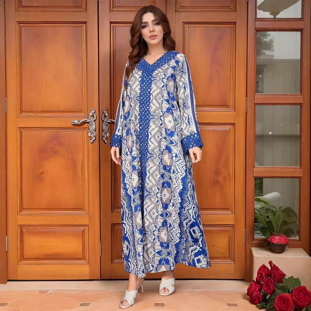Ultimo maxi abito lungo antistatico Abaya musulmano modesto elegante stampa floreale all'ingrosso abiti di lusso da donna Khimar taglie forti