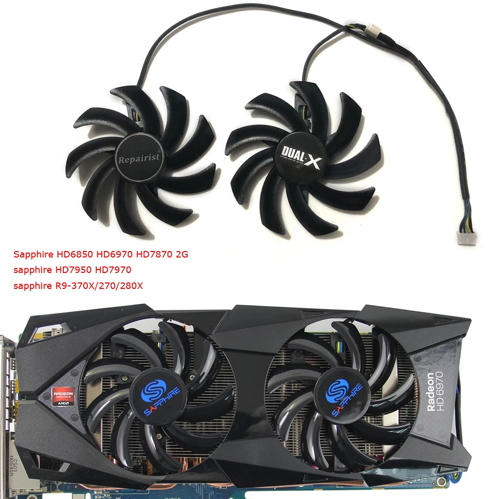 2pcs/set FDC10H12S9-C, 85mm Durchmesser,Grafikkartenventilator,Für Sapphire R9-370X,Für Sapphire R9-280X,Für Sapphire HD6850 HD6970 HD7870 2G,Für Sapphire HD7950 HD7970,Grafik Kühler video GPU VGA Karte Fan