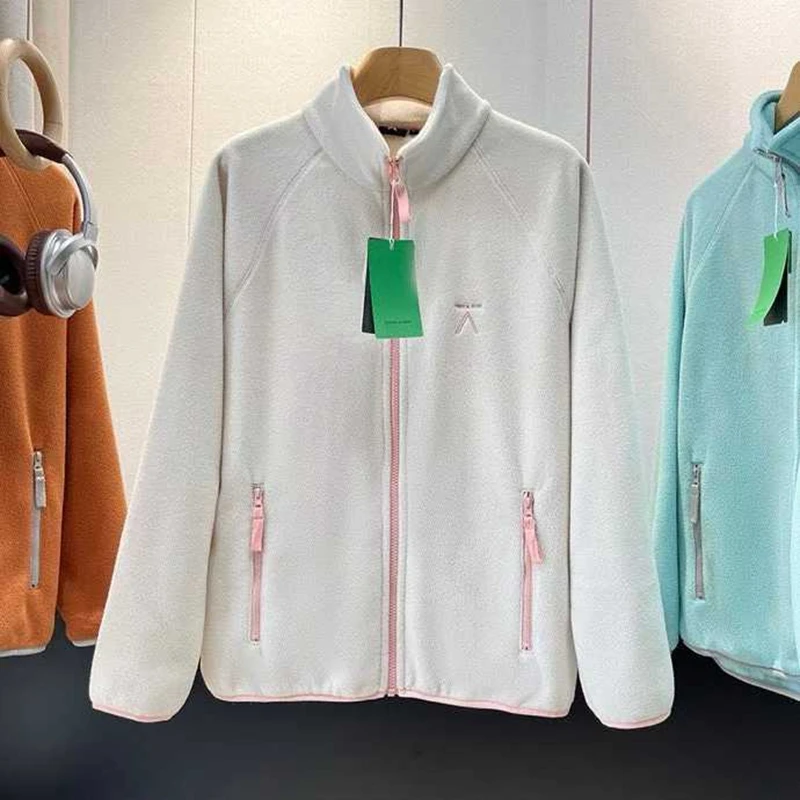 

Soft Lamb Velvet Fce Stand Collar Cardigan Jaet for Couples Autumn Winter Men Women Long Sve Stand Fit Outerwear