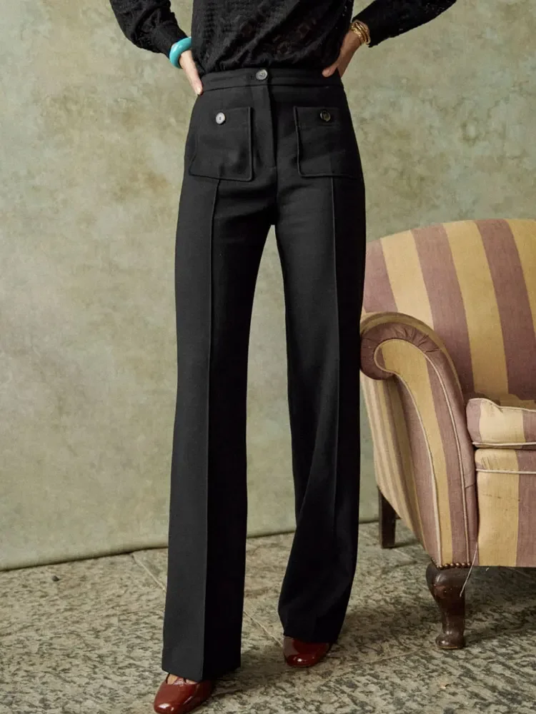 

Women's Trousers 2023 New High Waist Button Pocket Fashion Casual Straight Leg Pants