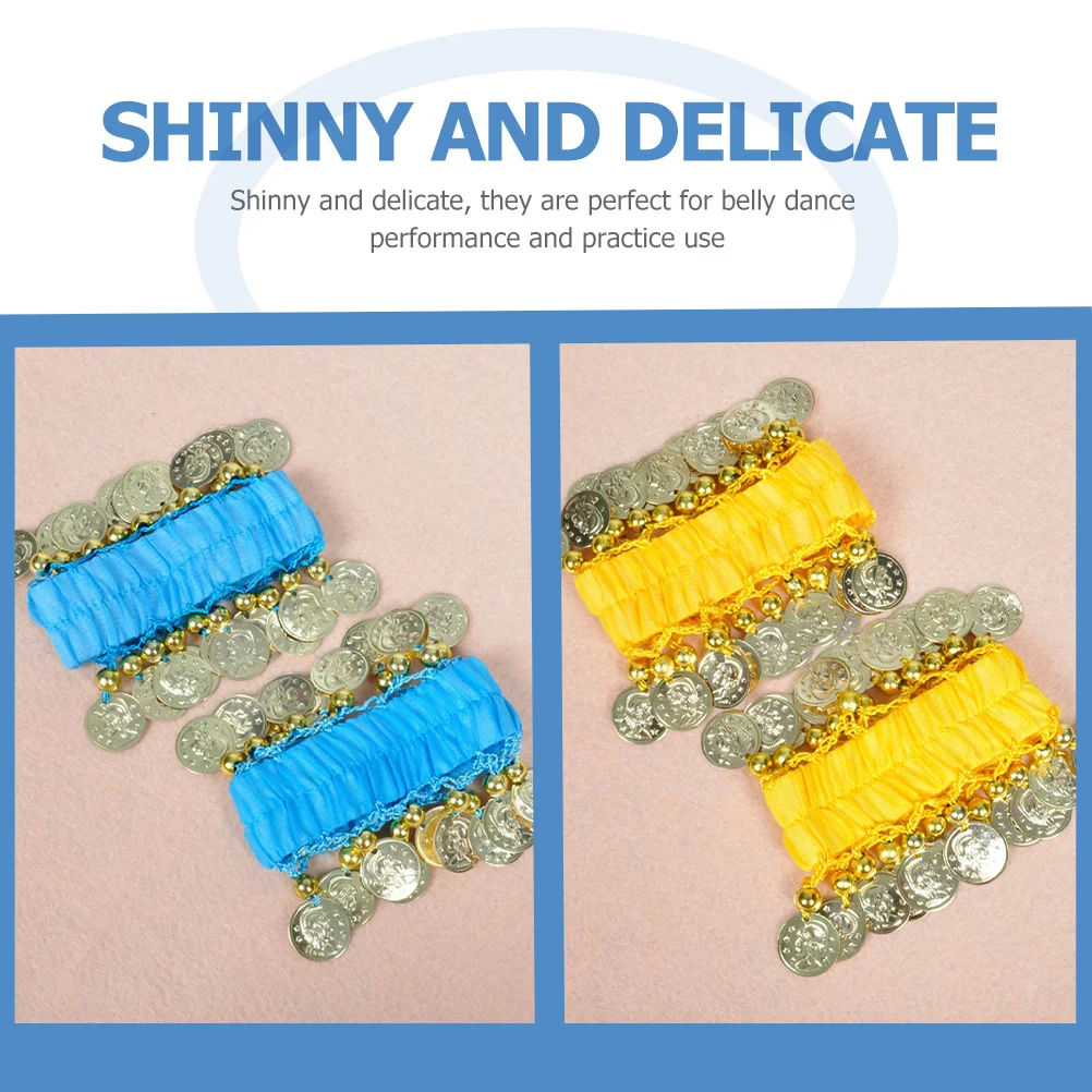 2 قطعة سوار عملة شرابة لامعة خفيفة الوزن الرقص سلسلة اليد لممارسة الأداء الرقص الشرقي سوار عملة الرقص الشرقي #6
