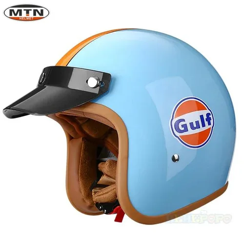 Imagen 1 del producto Recién lanzado casco de motocicleta Vintage certificado DOT cuero sintético 3/4 casco Jet Mask casco 508