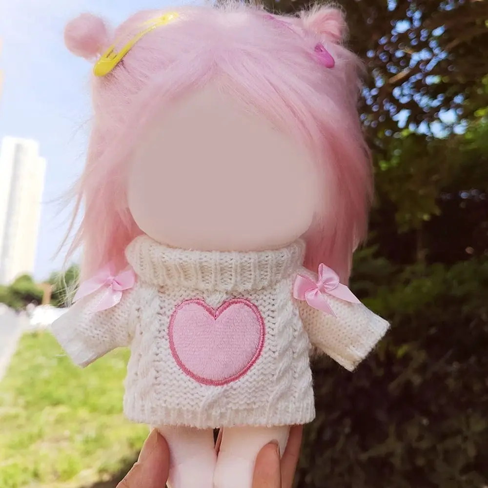 20CM Cotton Doll Clothes Sweet Tops Pink Heart High Collar Knitted Sweater For EXO Idol Dolls Accessories Plush Toys Clothing