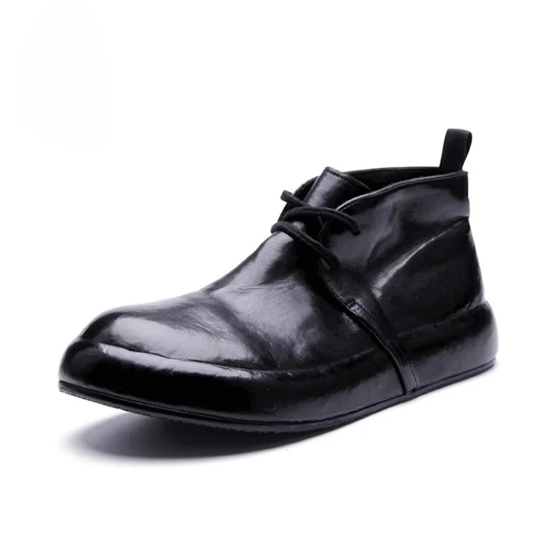 

British Style Genuine Leather Fashion Chelsea Boots Men's Shoes Outdoor Casual High Top Sport Ankle Boots Male Black