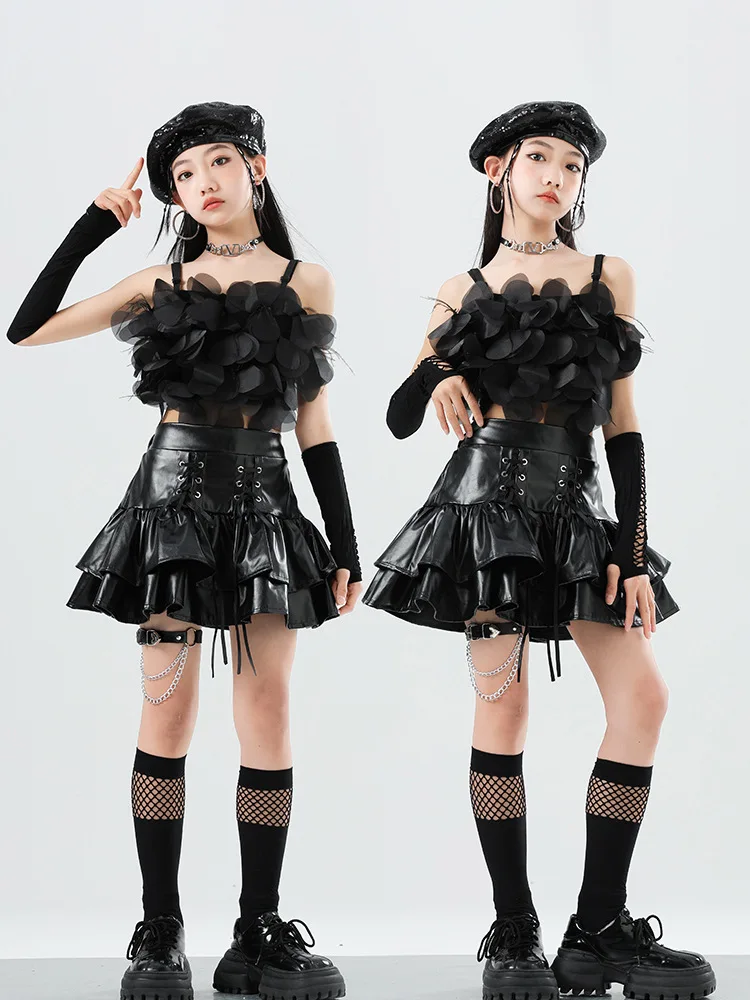 Street dance costumes performance costumes hip-hop children's clothing leather skirts Latin jazz girls' suit performances