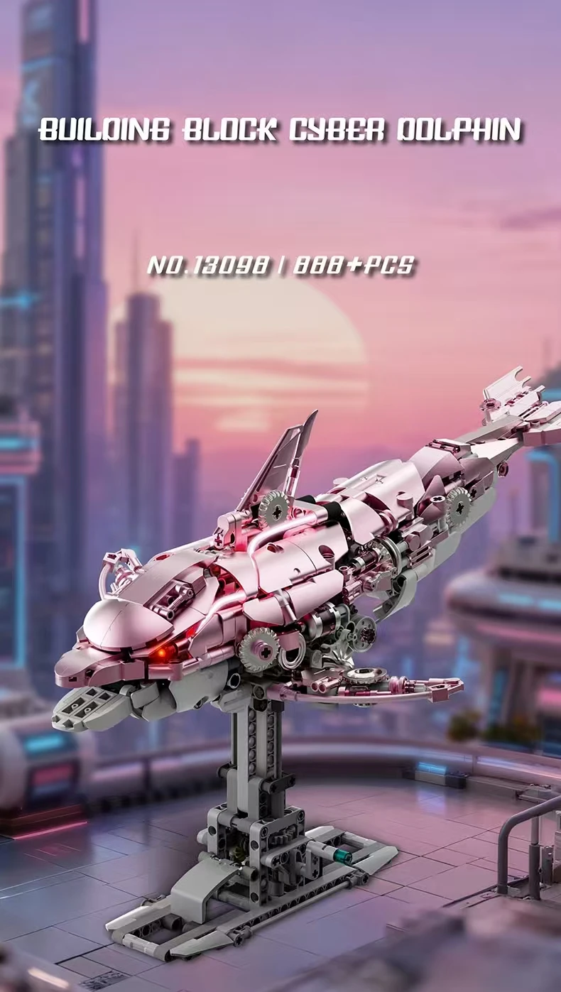 

Конструктор «Розовый механический дельфин» в стиле киберпанк, 888 деталей, модель морского животного, коллекционный STEM-подарок для любителей хобби