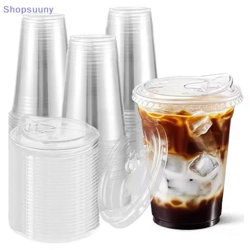 [SU]10 Pack Clear Cups With Lids 16 Oz Disposable Plastic Cups Durable & Leak-Proof For Iced Coffee Bubble Tea[SU]