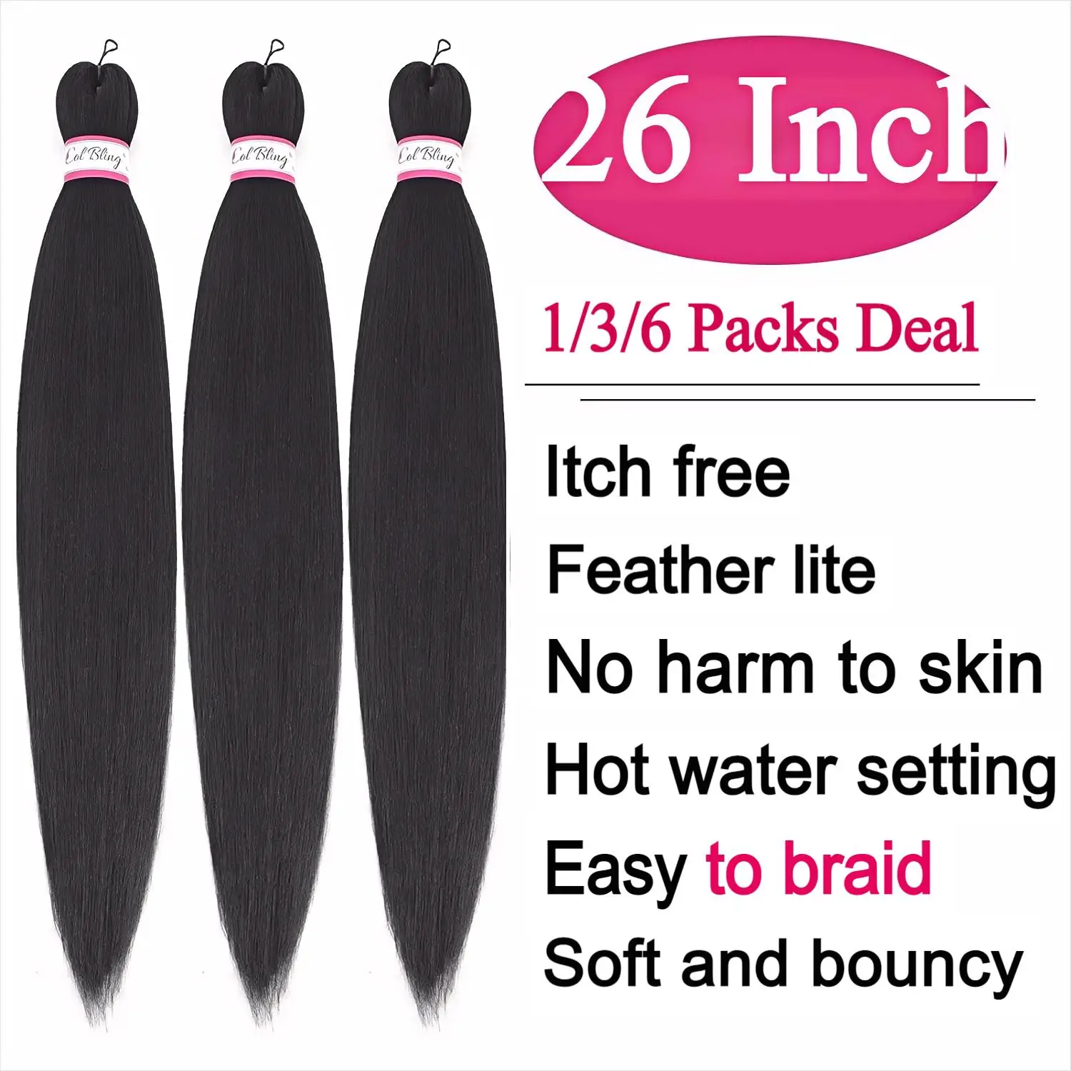 Hot Water Setting Easy Braid Pre-Stretched Braiding Hair Extensions, Itch-Free Synthetic Fiber Crochet Hair  Soft Yaki Texture