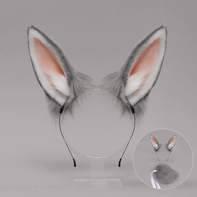Rabbit Ear Animal Headband Anime Show Cosplay Prop Japanese Style Stuffed Bunny Tail for Women