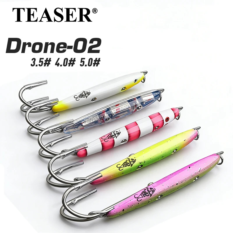 TEASER 3.5-5 Plastic Lure with Stainless Steel Reinforced Double Hooks, for Boat Fishing Tuna and Kingfish, Drone Compatible.