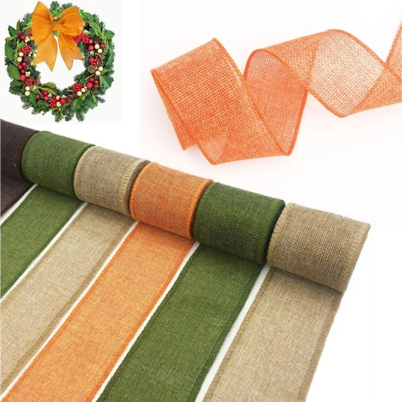 

5M/Roll Burlap Wired Ribbon Roll Natural Jute Wrapping Burlap Ribbon For Christmas Crafts DIY Wedding Party Bows Trim Decoration
