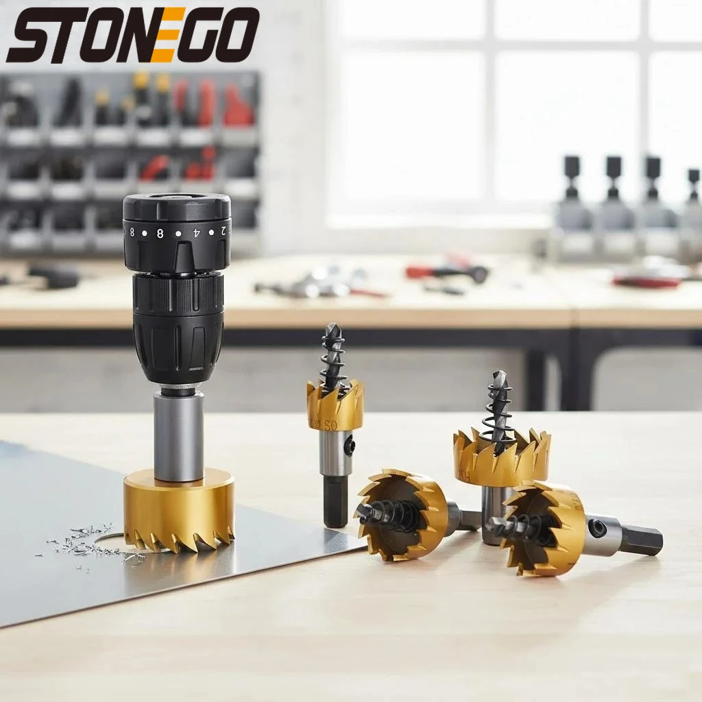 

STONEGO 5Pcs Hole Saw Cutter Drill Bit Set HSS Hole Saw Drill for Sheet Metal Reaming 16mm 18.5mm 20mm 25mm 30mm