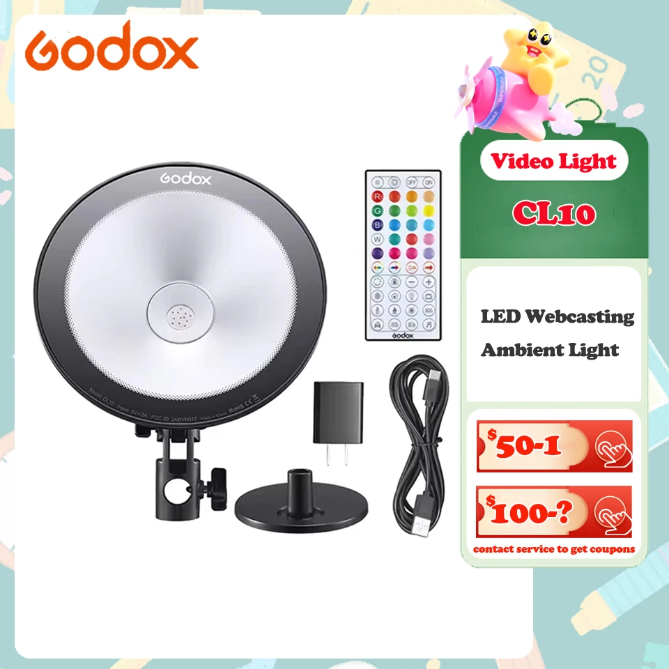 Godox CL10 LED Webcasting Ambient Light Buit-in 39kinds Light Effects 10W Selfie Ring Light for Live Streaming