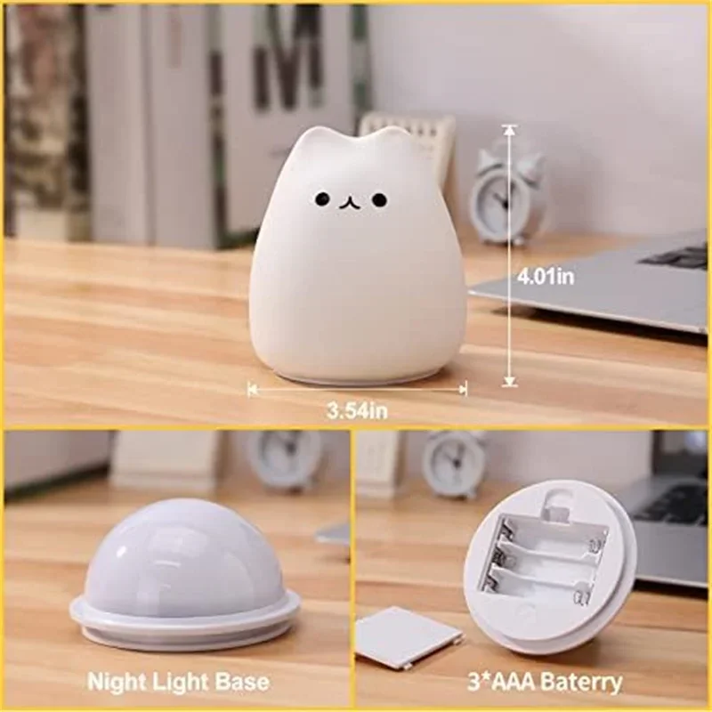 Cat Night Light Cute Nursery Lights Battery Operated Cat Lamp Nightlight Birthday Christmas Gift for Kids Baby Children