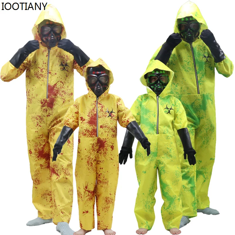 Unisex Resident Evil Zombie Infected Person Cosplay Parent-child Costume Halloween Nuclear Radiation Virus Outfit Protective Set