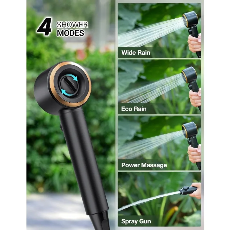 Chuveiro portátil para acampamento 8000mAh com fluxo de água mais forte 3X, chuveiro de acampamento portátil com 5 níveis de pressão, 4 modos de pulverização