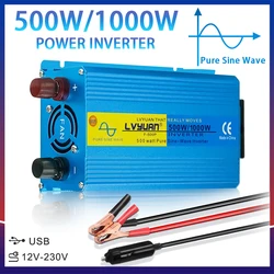 Onda sinusoidale pura 1000W 1200W 2000W DC 12V a AC 230V 50Hz/60Hz Convertitore Universale Presa UE Accendisigari per auto Spina Inverter