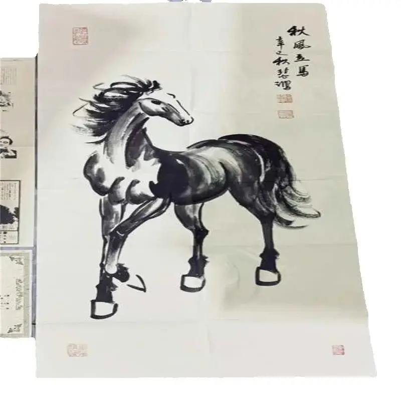 Xu Beihong's Hand Drawn Horse Artwork on Rice Paper Traditional Chinese Masterpiece for Home Decor Collectible Painting