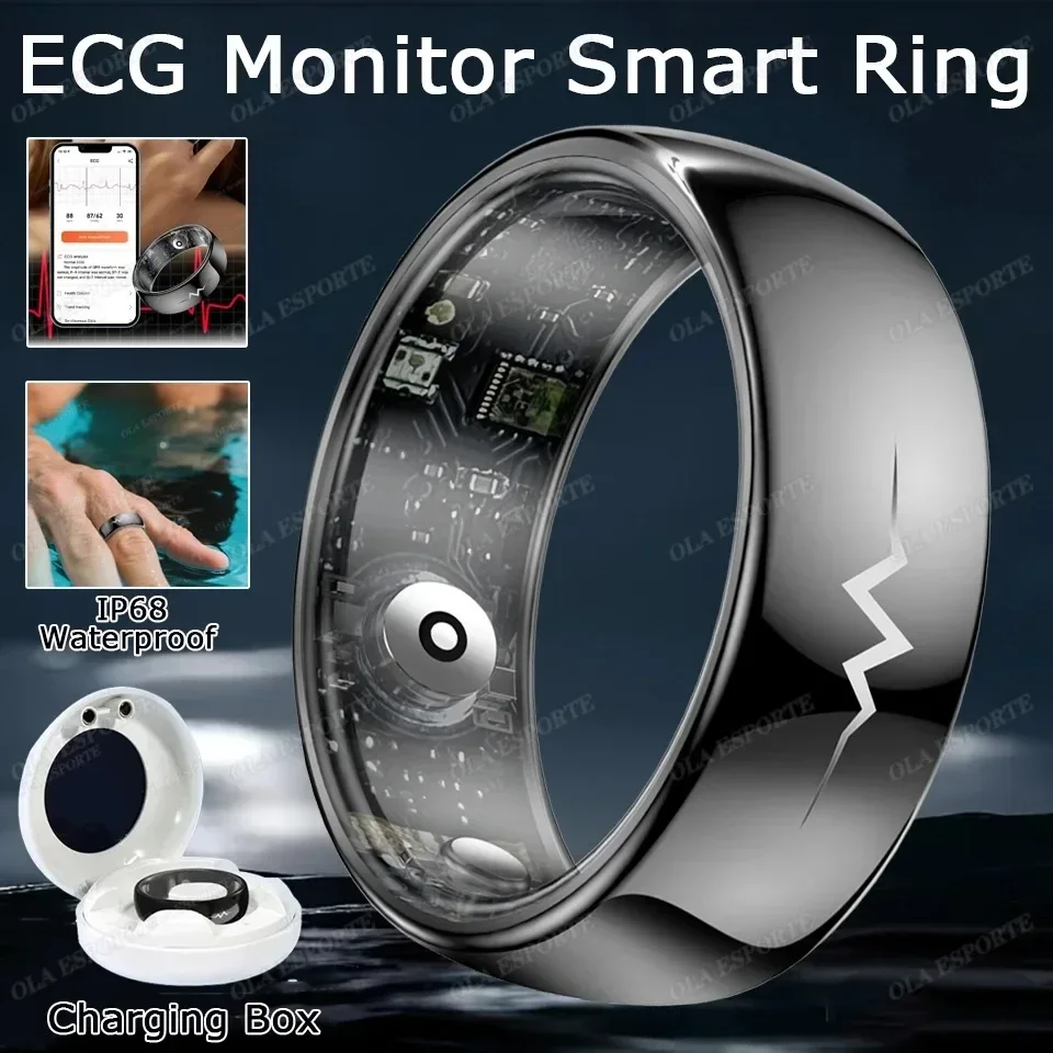 Image of EKG-Monitor Smart Ring Herzfrequenz- und Blutsauerstoff-Tracker 5ATM Wasserdicht Multisport-Gesundheitsüberwachung Smart Ring mit Temperaturmessung