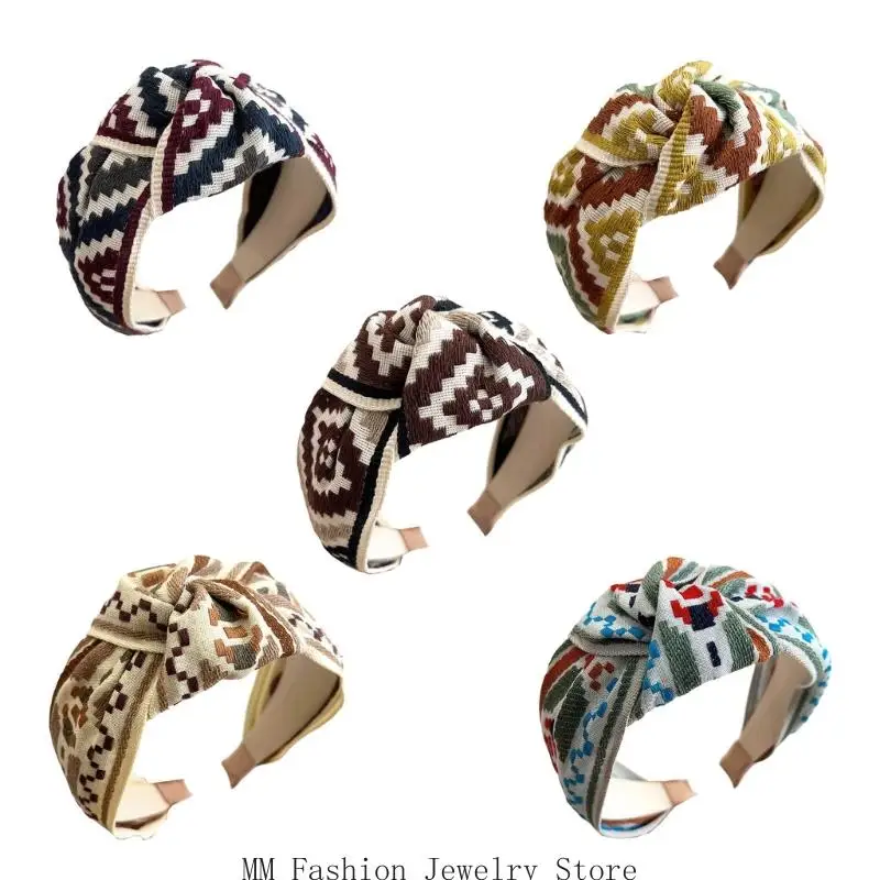 

D0UB Wide Elastic Embroidered Hairbands for Women Girls Bohemian Hair Accessories