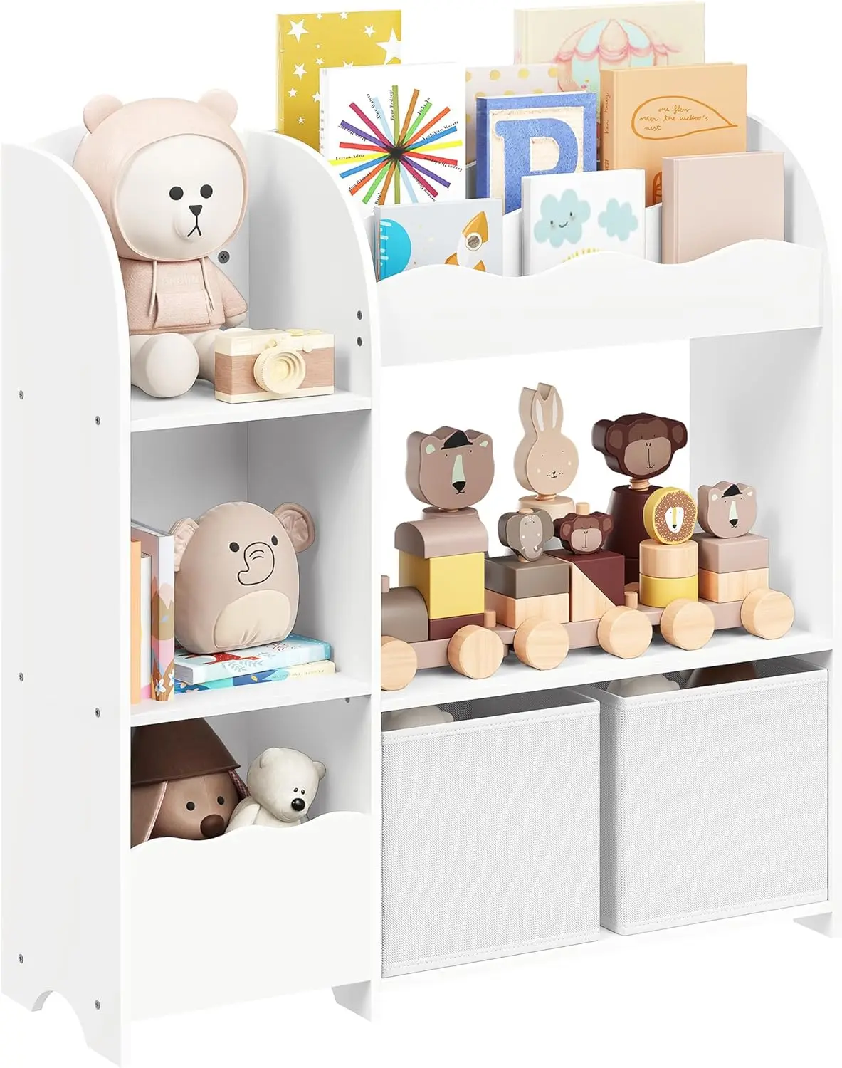 Organizer for Kids, Kids Bookshelf and Toy Storage, Storage Organizer with 2 Storage Boxes