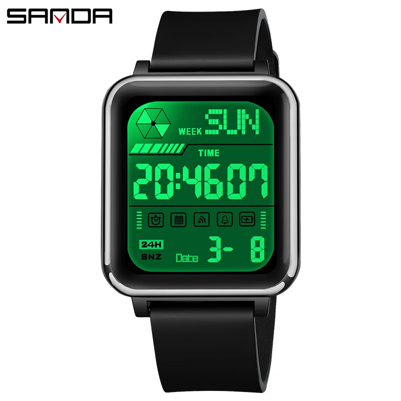SANDA العلامة التجارية الفاخرة ساعة إلكترونية للرجال ساعة رياضية عسكرية مقاوم للماء ضوء الليل متعددة الوظائف الشباب طالب ساعة