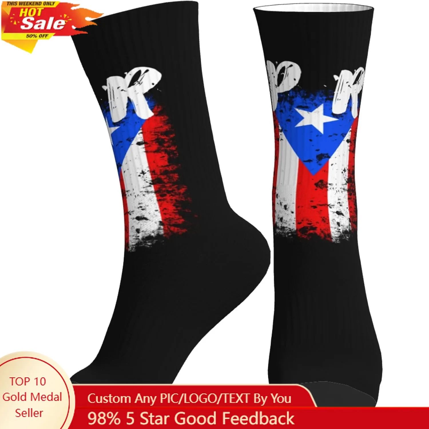 بورتوريكو العلاقات العامة العلم للجنسين عارضة طاقم الجوارب الجدة جوارب رياضية الرجال اللباس الجوارب منقوشة جورب #1