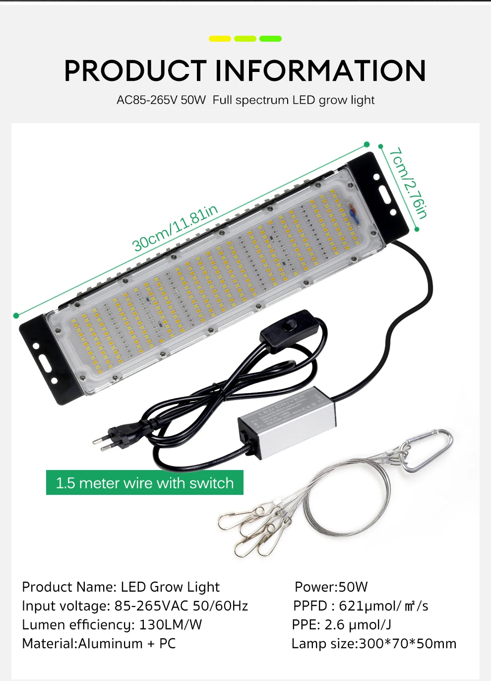 50W LM281B Vollspektrum-Quantum-Board LED-Pflanzenlampe AC110/220V mit Treiberschalter für Gewächshaus-Hydrokulturpflanzen – Detail 7