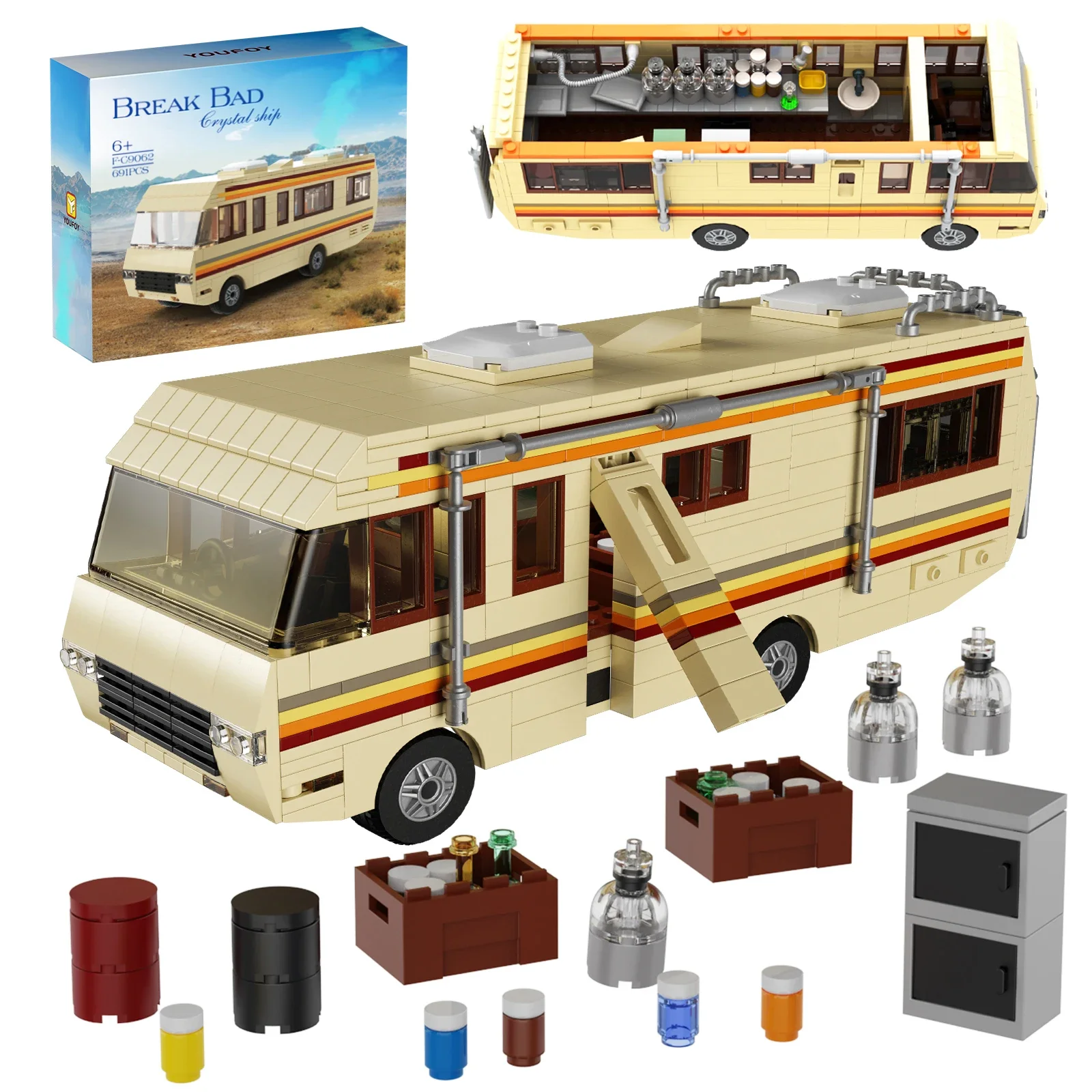 

MOC Breakinged Cooking Lab RV Car Building Blocks Set High-Tech RV Bus Truck Vehicle Movie Fans Children Chirstmas Gifts