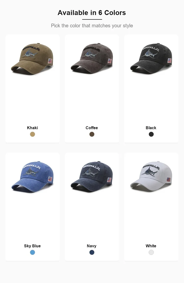 2026 Neue Hochwertige Gewaschene Baumwoll-Baseballkappe mit Amerika-Flagge und Hai-Motiv für Männer und Frauen Snapback Hüte Hip-Hop Dad Hat Gorras – Detail 1