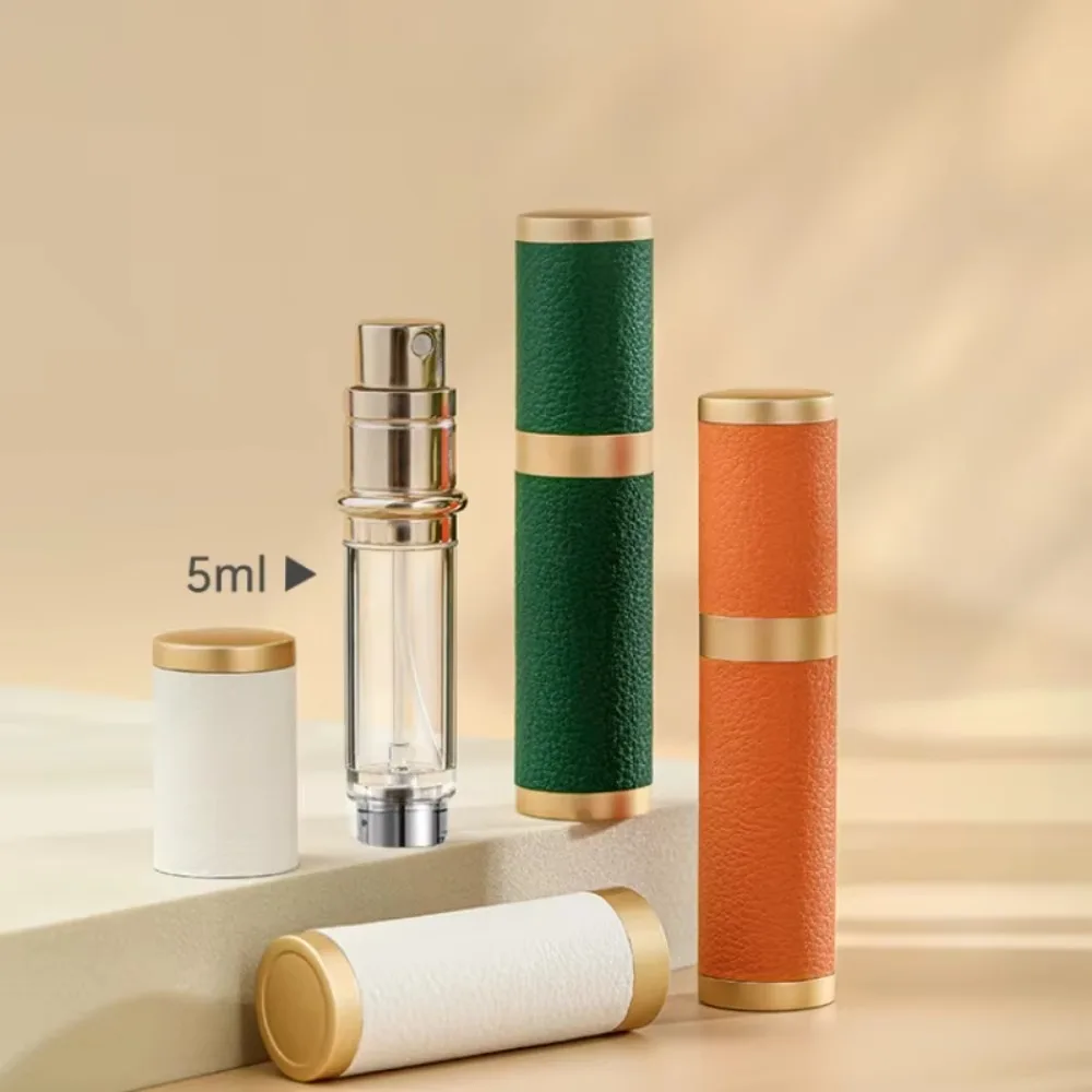 

5ml Refillable Perfume Atomizer Mini High-end Leather Empty Spray Bottle Liner Glass Rotary Press Type Cosmetic Containers Gift