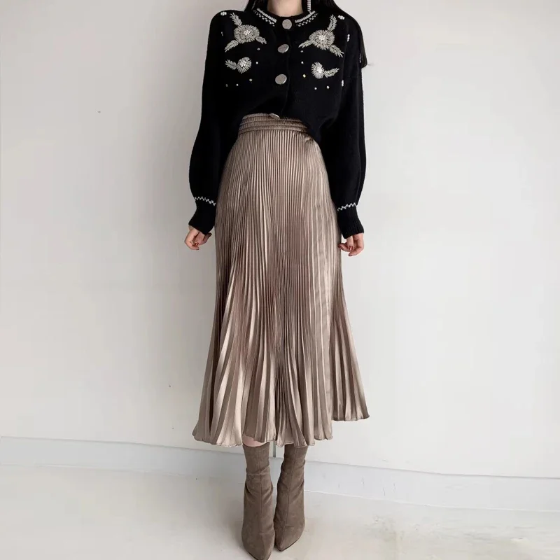 FANIECES 20 Colors Solid Velvet Plested Women Skirt Elegant Mermaid Hem Party Female Long Skirt Autumn Fashion Streetwear saia