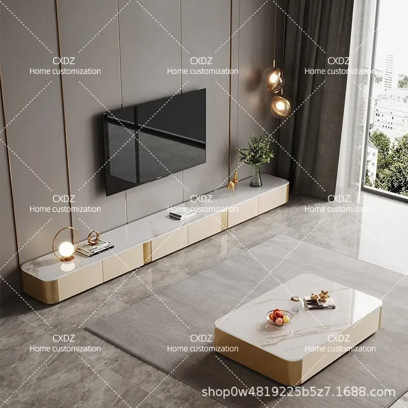 Modern Simple TV Cabinet and Coffee Table Combo for Living Room Small Apartment Floor Standing Light Luxury Style 2023 New