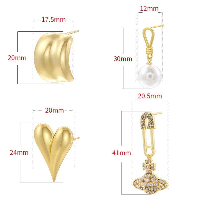 ZHUKOU 2024 New Vintage Simple Polished Heart Earrings Ladies Fashion Heart Shape Metal Jewellery Party Favour: VE1474- VE1477