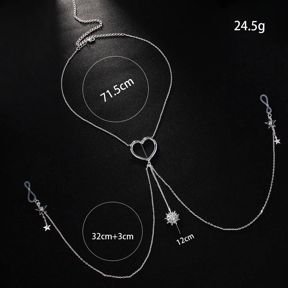 Sexy Hollow Metal Heart Nipple Chain Chest Jewelry for Women 2024 Star Tassel Nipple Bra Chain No Piercing Body Accessories