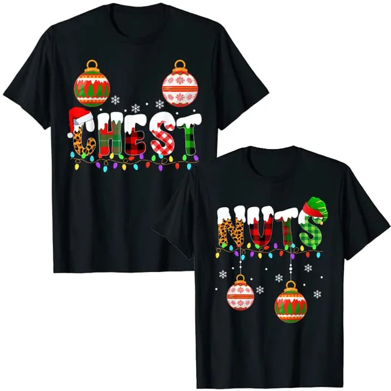 Funny Chest Nuts Couples Christmas Chestnuts Adult Matching T-Shirt Xmas Costumes for Couples His and Her Girlfriends Boyfriends