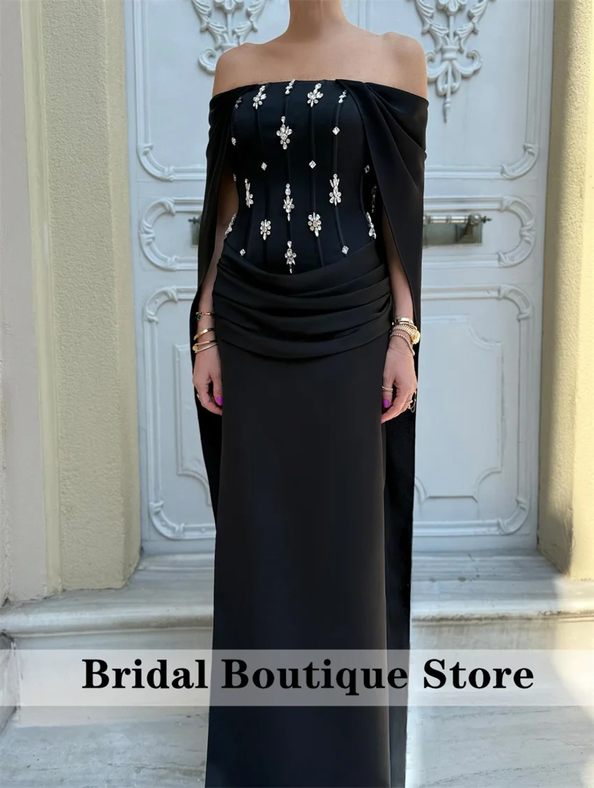 

Black Charming Beads Prom Dress Mermaid Off Shoulder Saudi Arabric Muslim Robe De Soiree Diamonds Evening Gown Customized