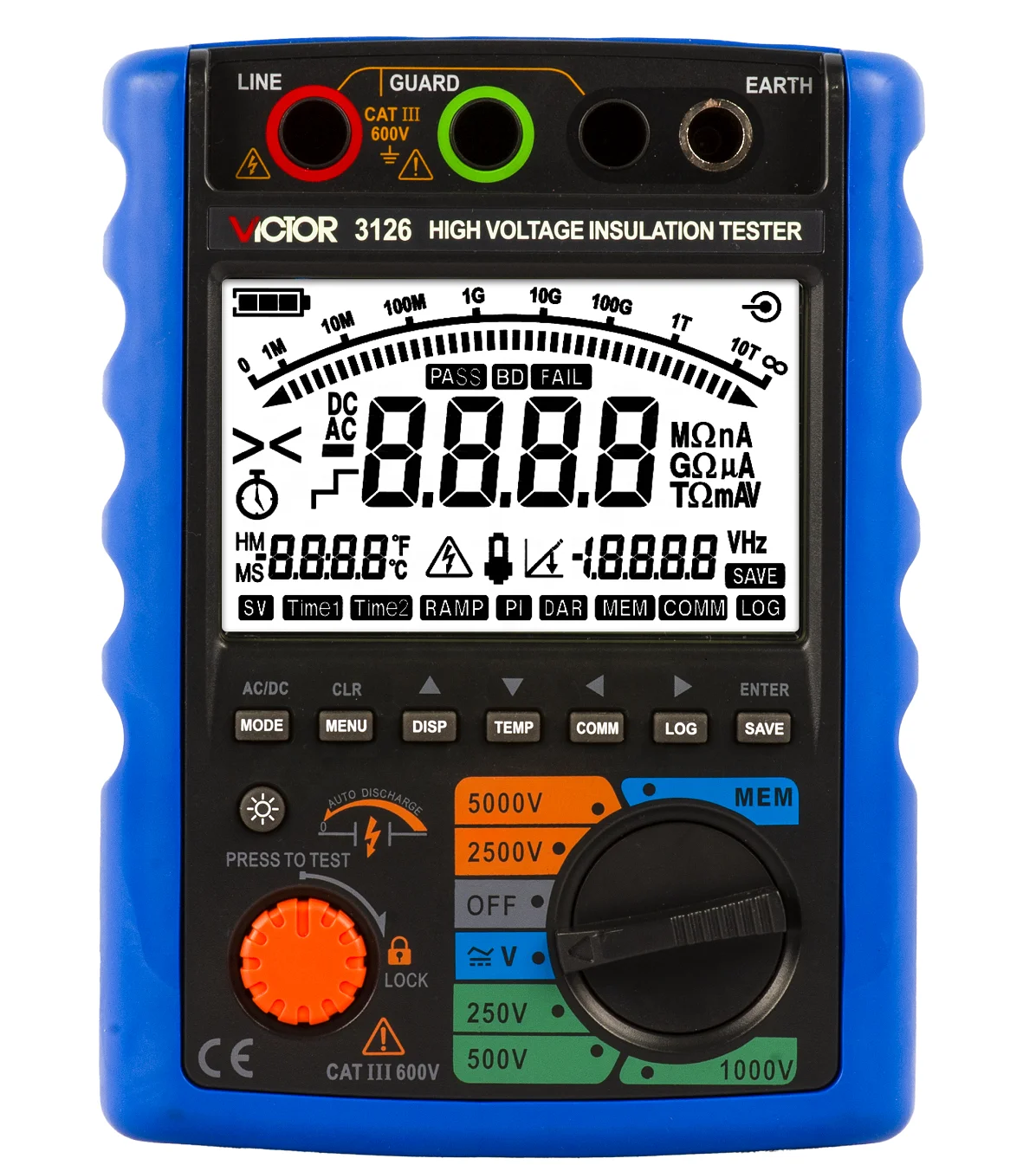 VICTOR 3126 5000V Digital High Voltage Insulation Resistance Tester Auto Range 9999 Counts IP40 USB Communication SCPI Command