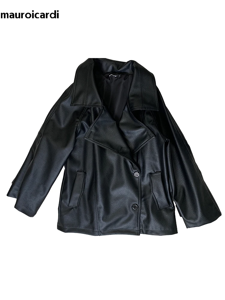 Lautaro Wiosna Jesień Brązowa Miękka Kurtka Damska ze Skóry PU ze Sznurkiem w Talii Szykowna Elegancka Luksusowa Luźna Codzienna Koreańska Moda 2025