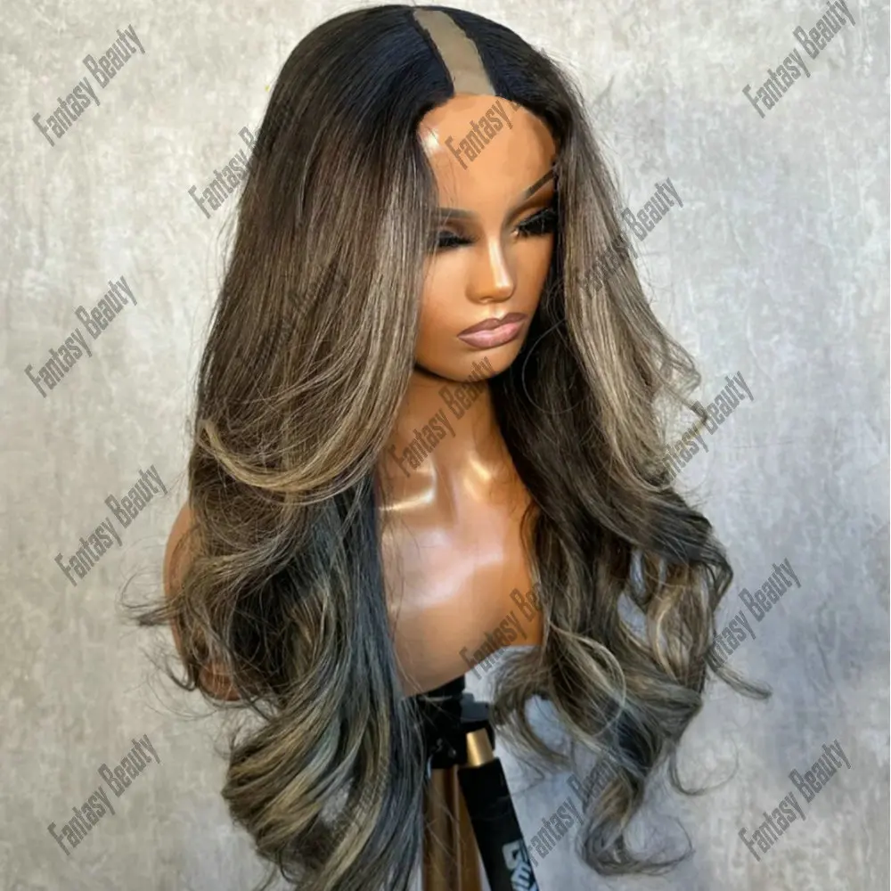 

Loose Wave 26 inch Hightlight Ash Blonde U Part Wigs100%Human Hair Preplucked Glueless V Part Wigs Human Hair Wig European Hair