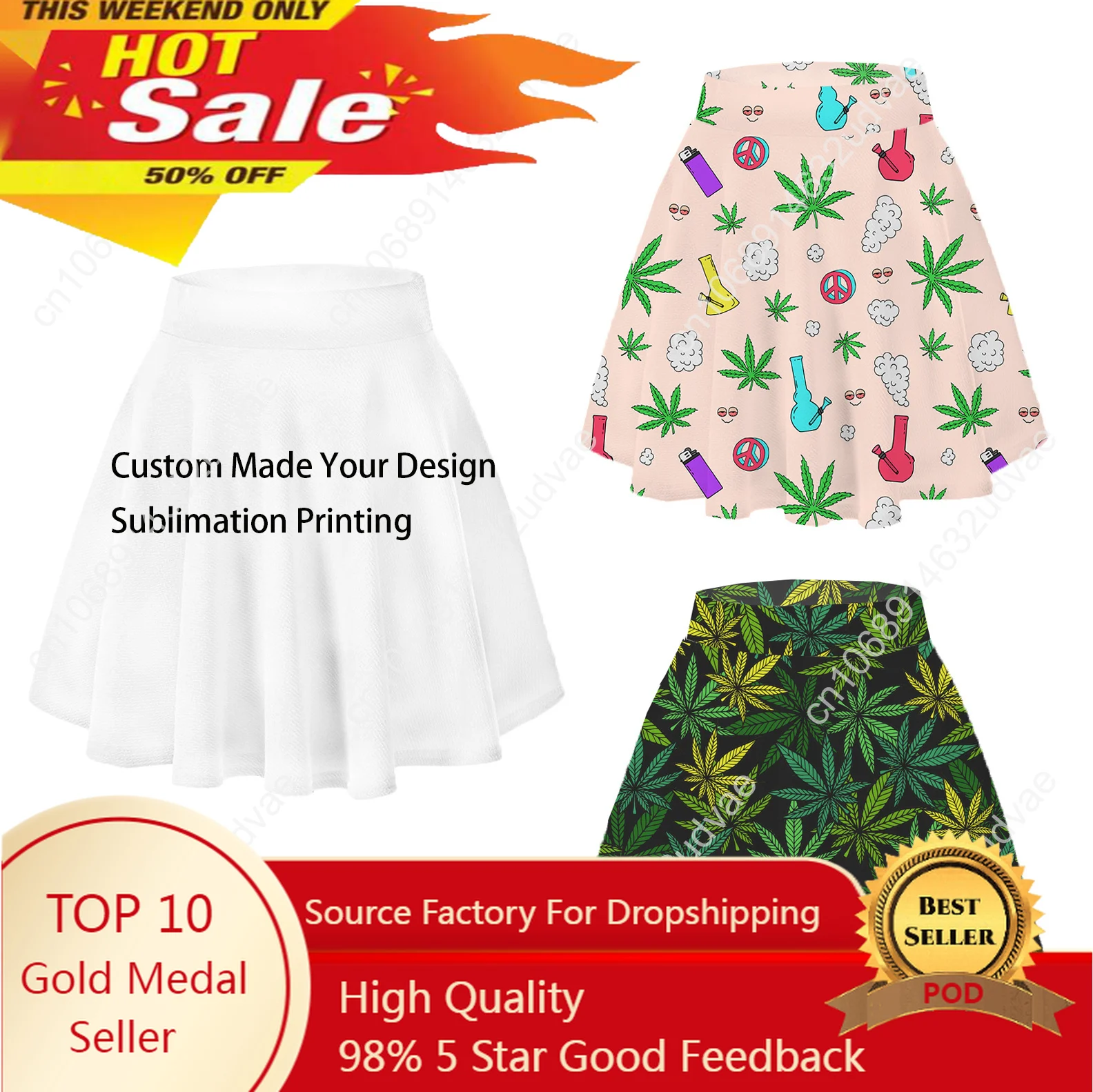 Custom Made Sublimation Print Women Milk Silk Flare Skirt