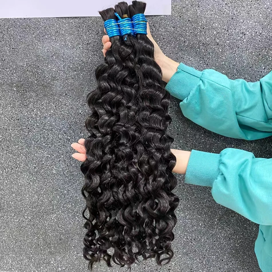 No Weft 100% Human Hair Bulk Extension Water Wave Original Raw Virgin Deep Wave Hair Curly 12A Bulk Weaving No Weft For Braiding