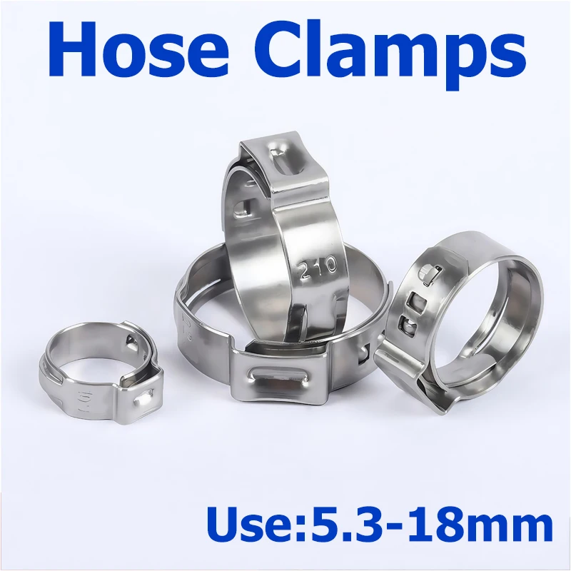 

1/5pcs 304 Stainless Steel Hose Clamps 5.3-18mm Single Ear Hose Clamps Rings for Hose Pipe Clamp Tools