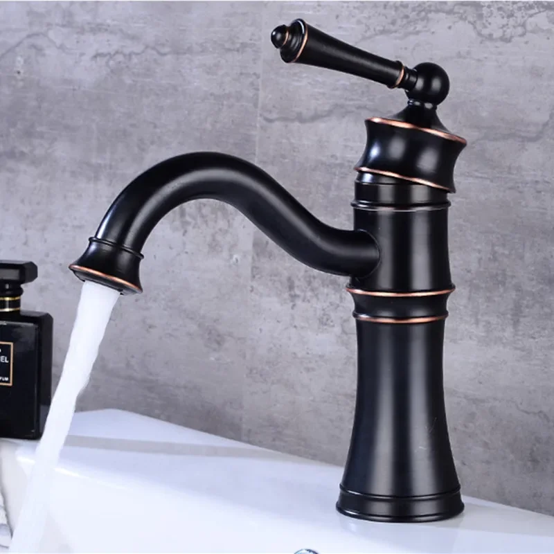 Basin Faucets Black Brass Deck Mounted Bathroom Sink Faucet High Arch Single Handle Hole Bathbasin Mixer Hot Cold Water Tap